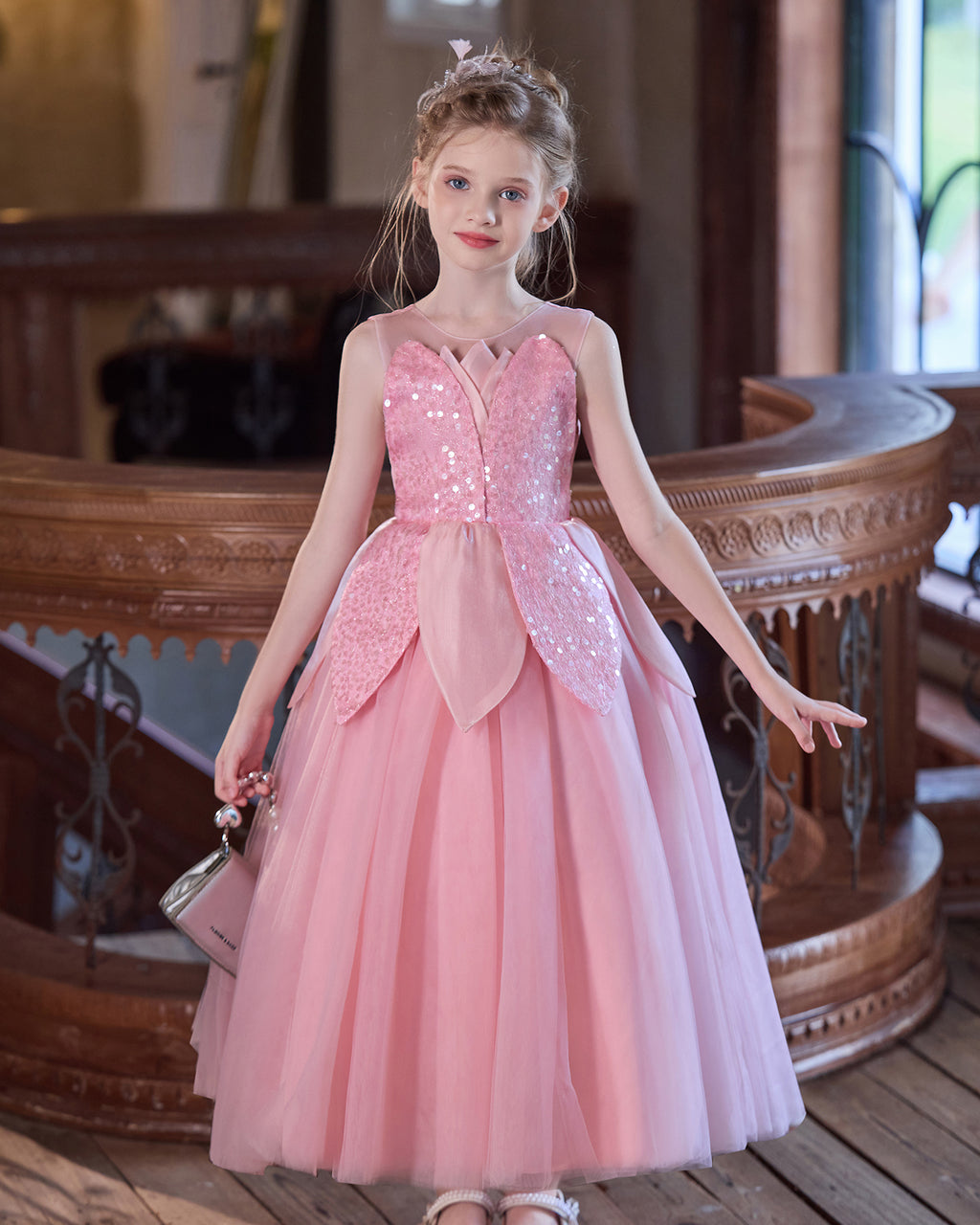 5267 Kids Dresses for Girls Elegant Sequin Lace Formal Princess Frock for 6-11Y with Wedding Birthday Party Flower Girls' Dress