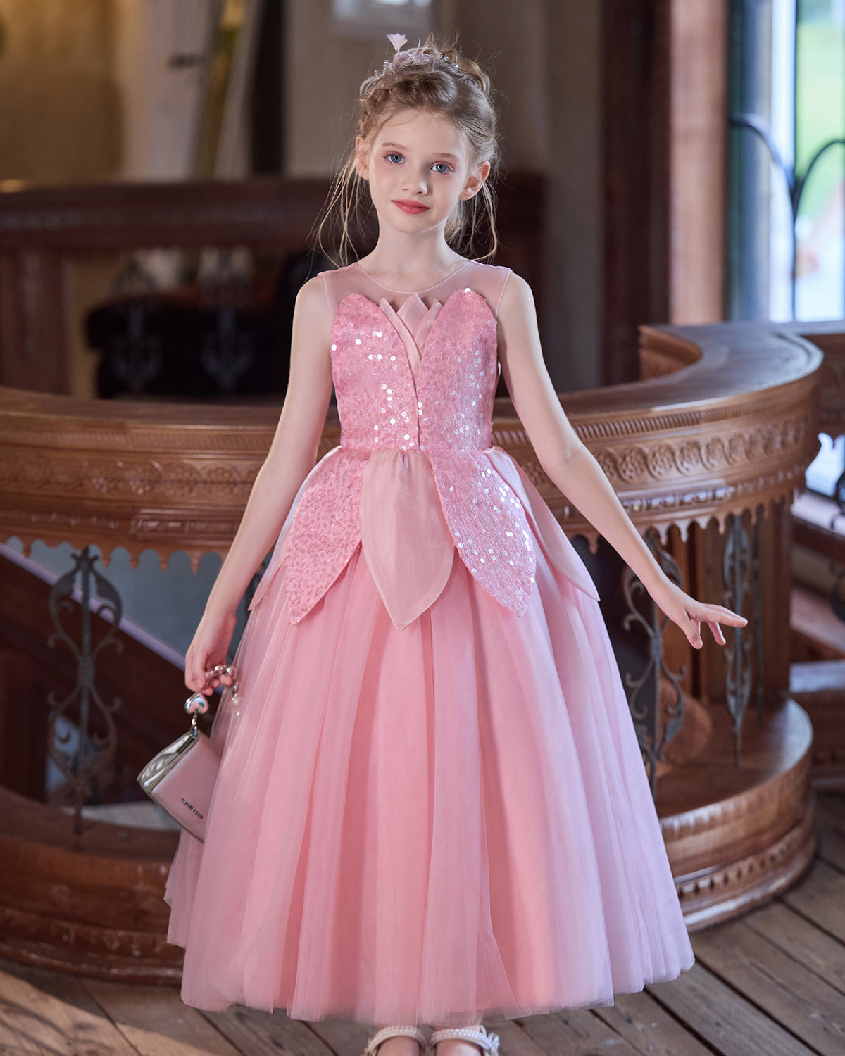 5267 Kids Dresses for Girls Elegant Sequin Lace Formal Princess Frock for 6-11Y with Wedding Birthday Party Flower Girls' Dress