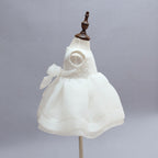 8019 Baby Girl Baptism Dress 3-24 Months White Lace Sleeveless Christening Dress with Bonnet Wedding Party Outfit