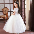 7811 Birthday Dresses for Girls Short Sleeve Frocks Design Formal Lace Flower Long Girl Dresses Wedding Kids