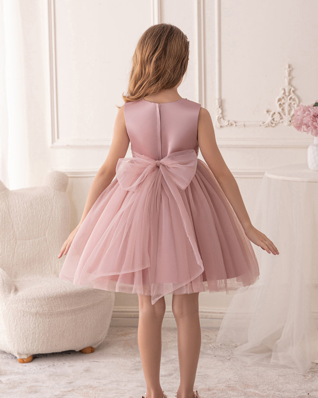 5192 Summer Dresses Princess High Quality Bow Pearl Sleeveless Girls Dress Wholesale