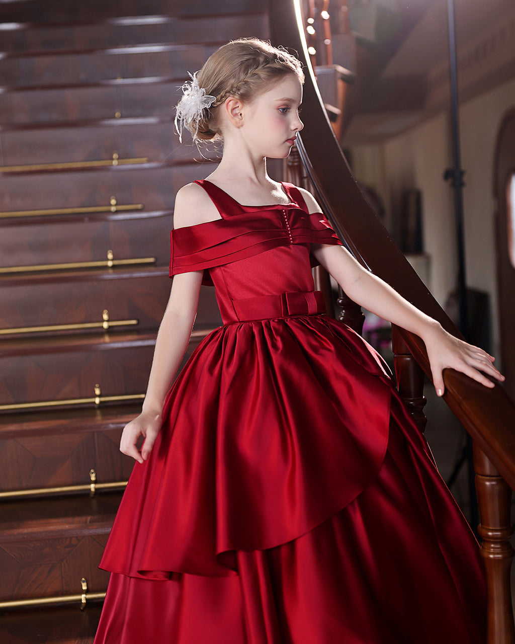 5219 European Style Princess Dress for Girl Elegant Red Birthday Party Frocks Fluffy Flower Girl Wedding Dresses