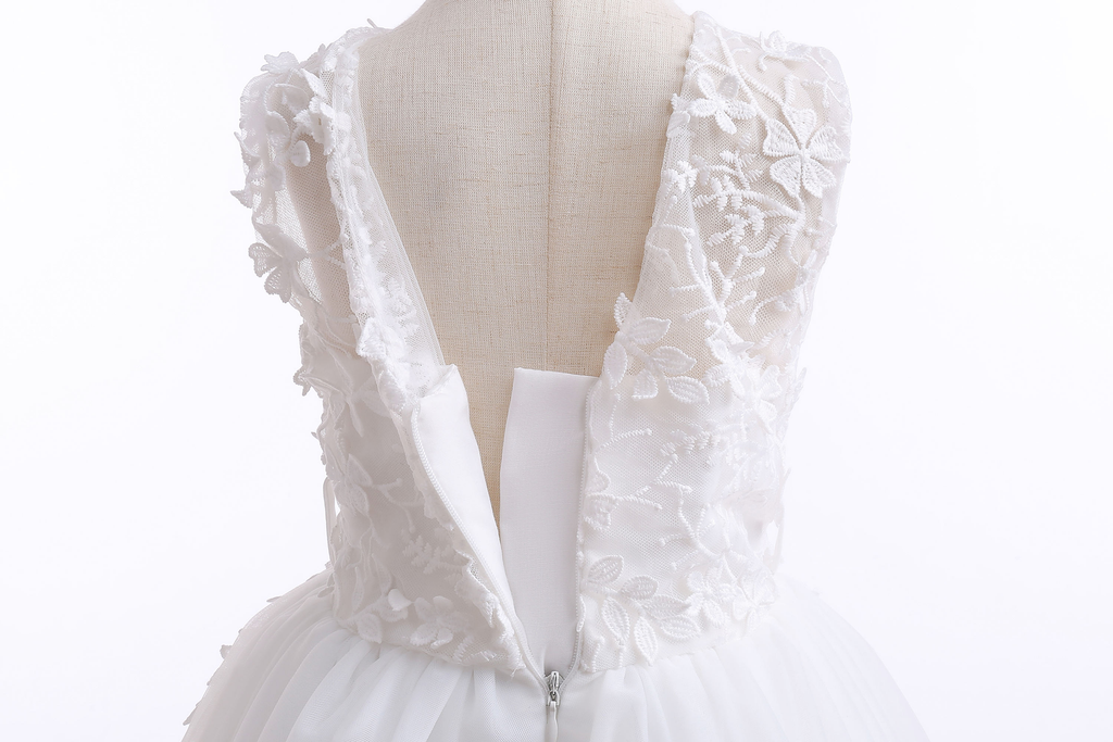 7789 Wholesale White First Holy Communion Dress Lace Custom Tutu Muslim Flower Girl Dress 8-9Y With Real Pictures Cheap Dresses
