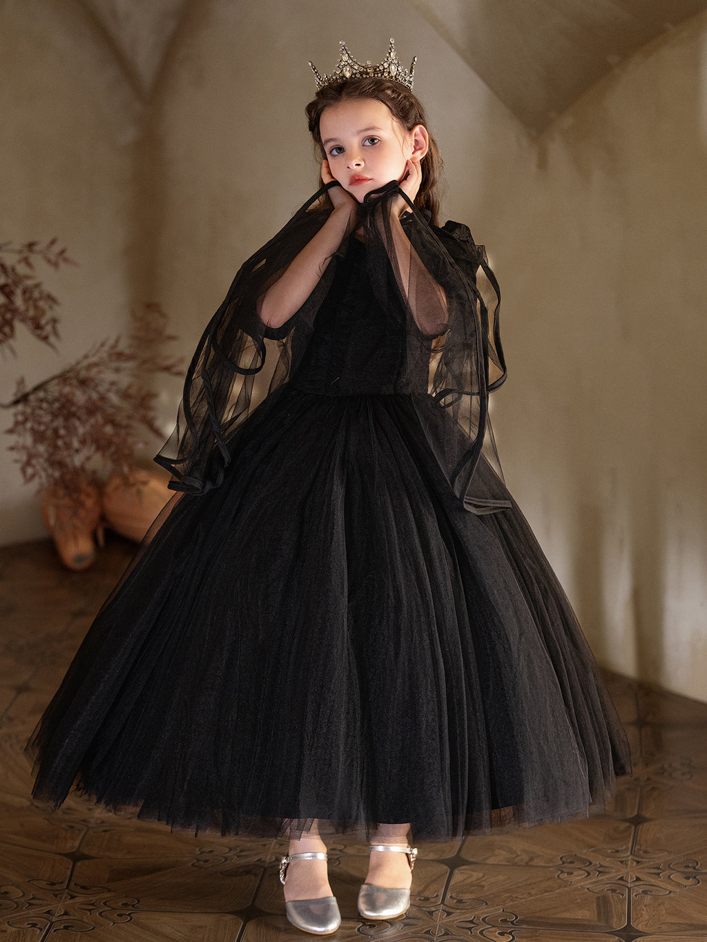 5201 Halloween Costume Children Clothes Girl Cosplay Party Black Dress Performance Costumes