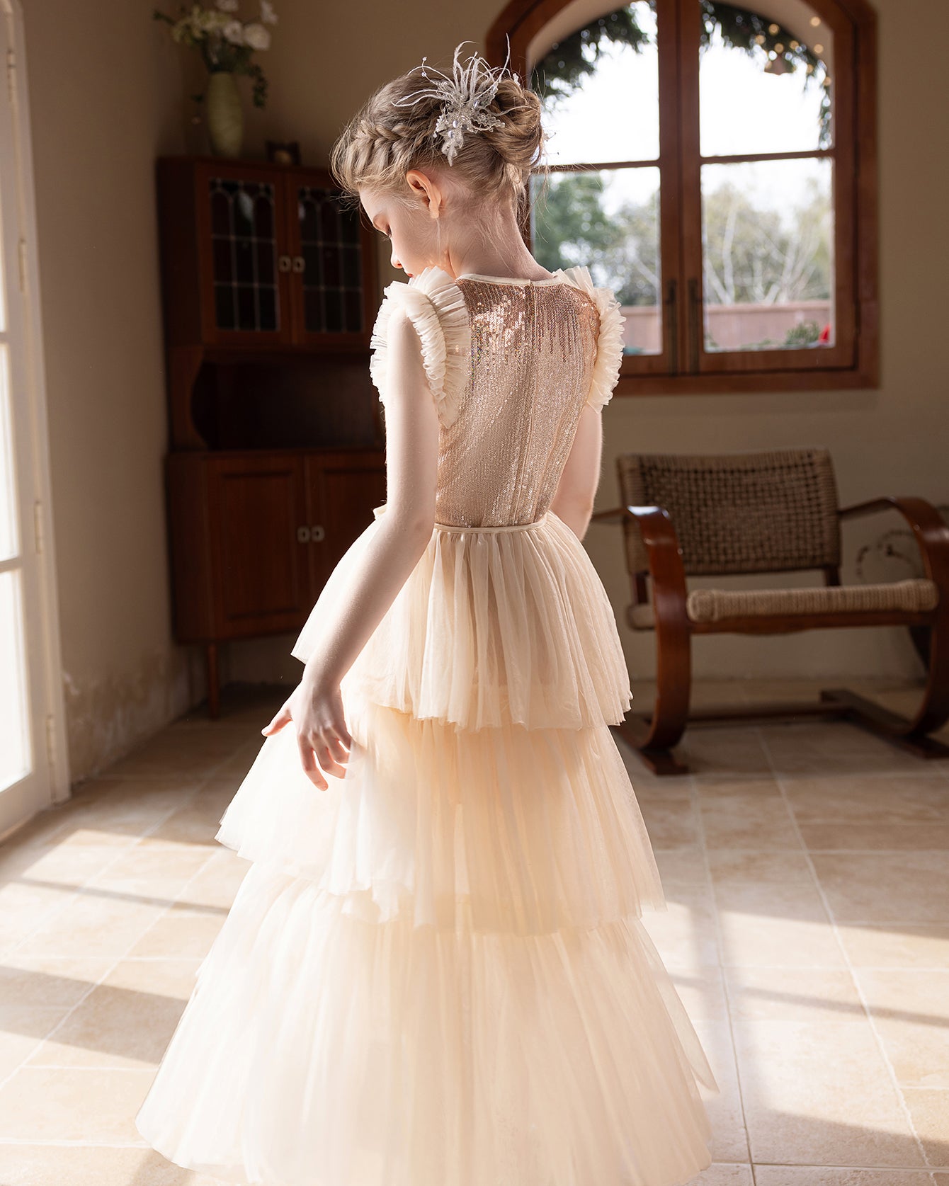 5152 Kids Clothing Girls Dresses Korean Style Princess Dress Sequin Skirt Wedding Flower Girl Dress Performance Wear for 10-11Years