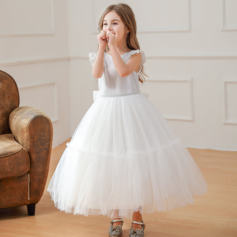 5053 White Princess Dress for Girls Cute Kids Wear Wholesale Gown Wedding Dresses Party Summer