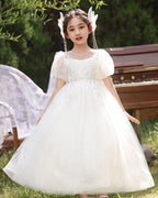 7919 Custom Design Kids Long Wedding Dress for 9-Year-Old Girls Formal Flowers First Communion Dresses for Fancy Kids Wear