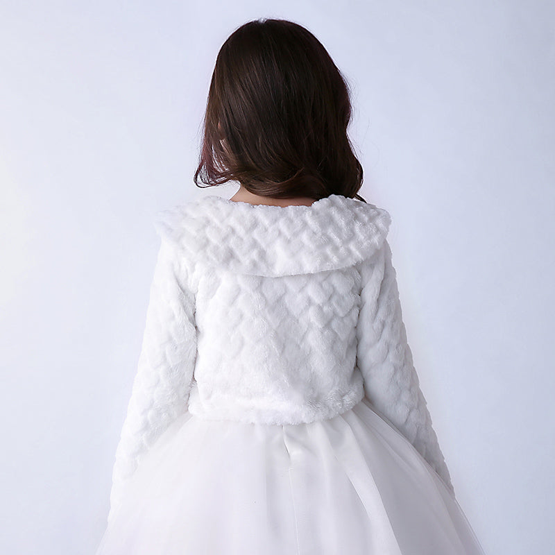8546 Flower Girls Bolero Shrug Accessories Princess Cape Party Wedding Dress up White Girls Princess Faux Fur Wraps Shawl