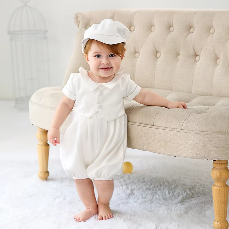 6151 Indian Baby Boy Peter Pan Collar Formal Wear 2 Pcs Outfit Set 4 Months 1 Years Old Baby Boy Traditional Ceremony Formal Dresses