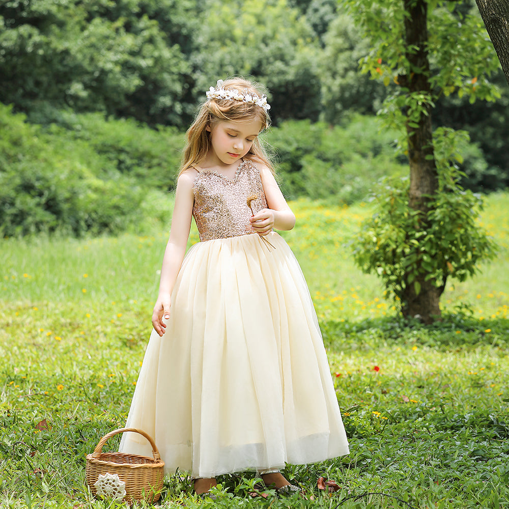 7691 High Quality Hot Sell Long Dress Flower Girl Dresses Princess Kids Wear Sequined Wholesale Skirt Fashion Children's Clothing
