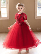 7725 Princess Wedding Dress Embroidery High Quality Bridesmaid Satin Style for Fashion Kids Clothes Wholesale