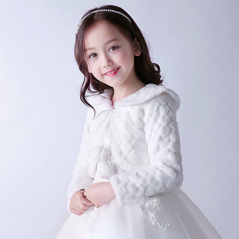 8546 Flower Girls Bolero Shrug Accessories Princess Cape Party Wedding Dress up White Girls Princess Faux Fur Wraps Shawl