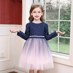 9953 Top Quality Baby Girls Party Frock Kids 6 Year Old Wear Clothes Lace Long Sleeve Maxi Dress