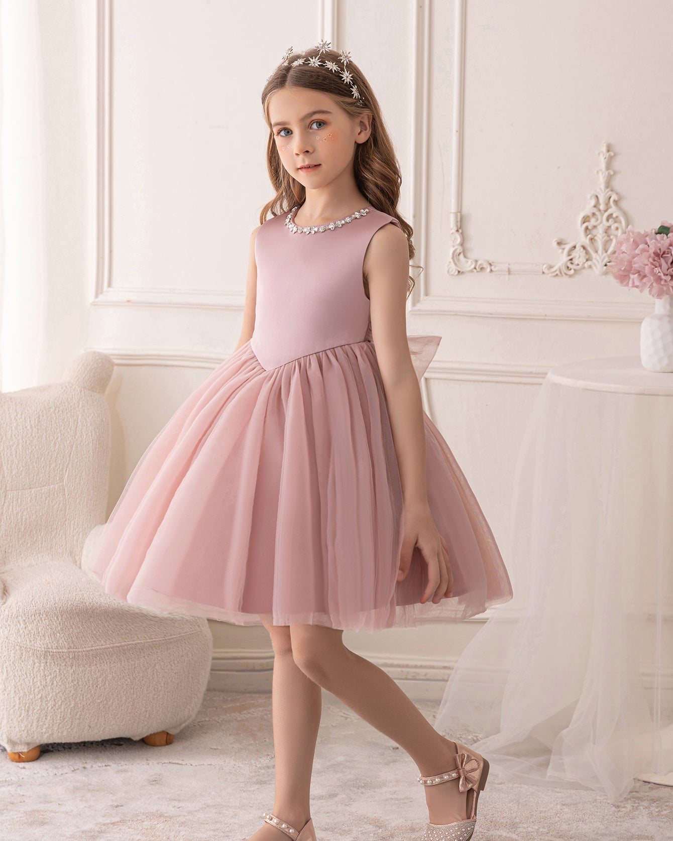 5192 Summer Dresses Princess High Quality Bow Pearl Sleeveless Girls Dress Wholesale