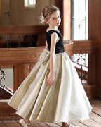 5215 Princess Dress for Girl Long Kids Frock Satin Clothes Bow Backless Birthday Party Pageant Elegant Girls Dresses