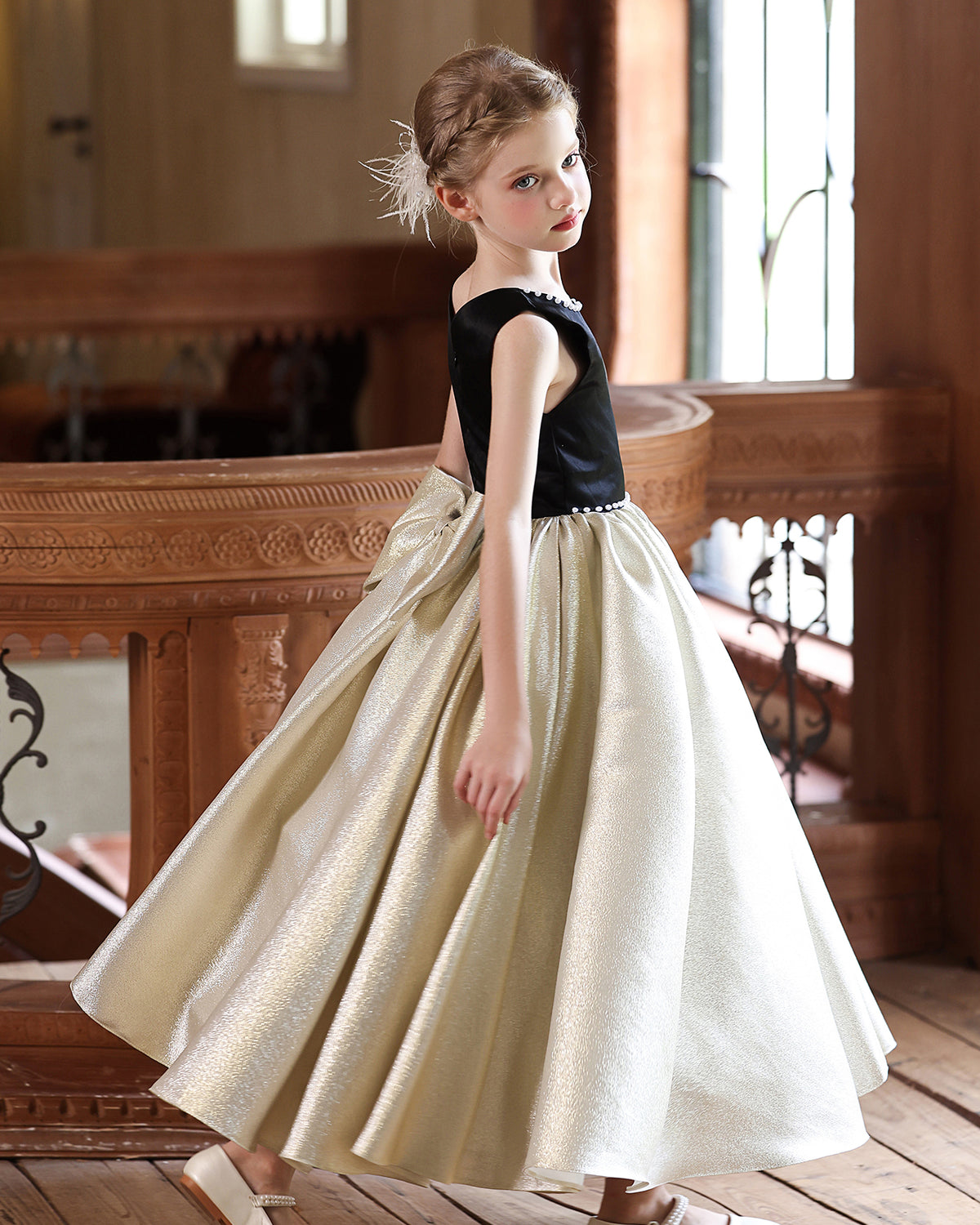 5215 Princess Dress for Girl Long Kids Frock Satin Clothes Bow Backless Birthday Party Pageant Elegant Girls Dresses