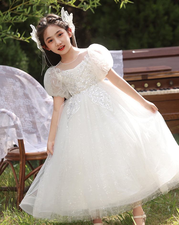 7919 Custom Design Kids Long Wedding Dress for 9-Year-Old Girls Formal Flowers First Communion Dresses for Fancy Kids Wear