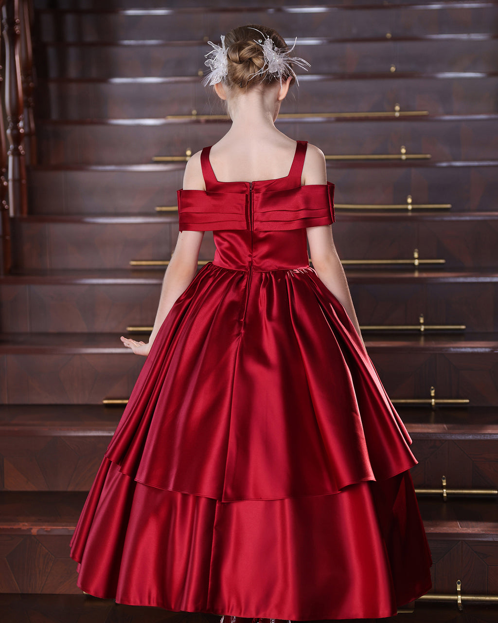 5219 European Style Princess Dress for Girl Elegant Red Birthday Party Frocks Fluffy Flower Girl Wedding Dresses