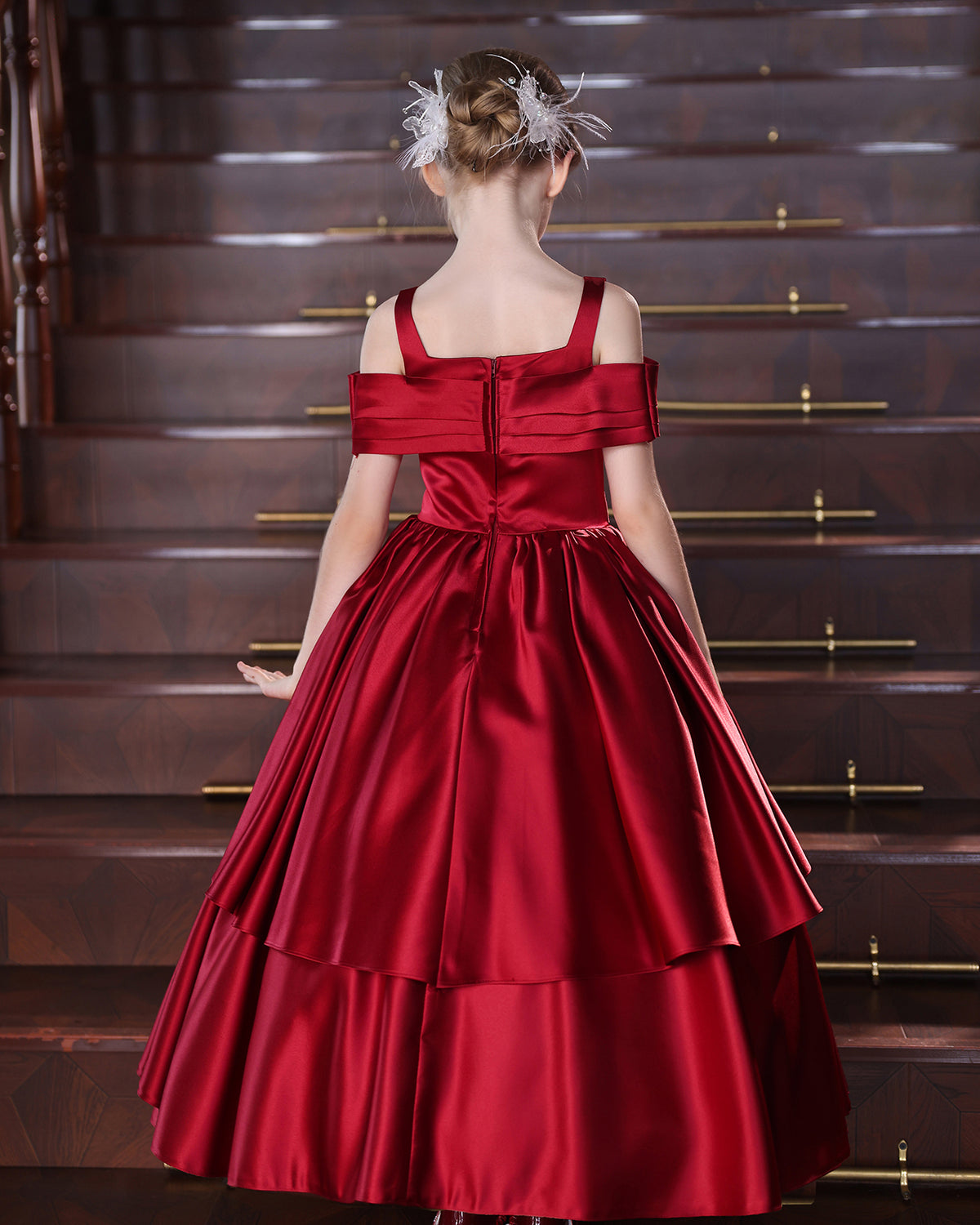 5219 European Style Princess Dress for Girl Elegant Red Birthday Party Frocks Fluffy Flower Girl Wedding Dresses