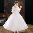 7591  MOQ:60, contact CS to order / Hot Sale Embroidery Flower Girls' Dresses Lace Party Dress White Kids Wear Wholesale Ball Frock