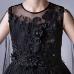 9819 Princess Flower Girl Dress Black Floor Length Ball Gown Summer Tutu Dress for Wedding Birthday Halloween Party