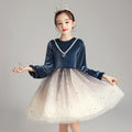 7186 Navy Blue European Style High Quality 10 Years Clothes for Kids Winter Girls Dress