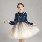7186 Navy Blue European Style High Quality 10 Years Clothes for Kids Winter Girls Dress
