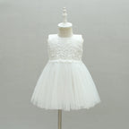 9608 Baby Girl Baptism Dress 3-24 Months White Lace Sleeveless Christening Dress Wedding Party Outfit