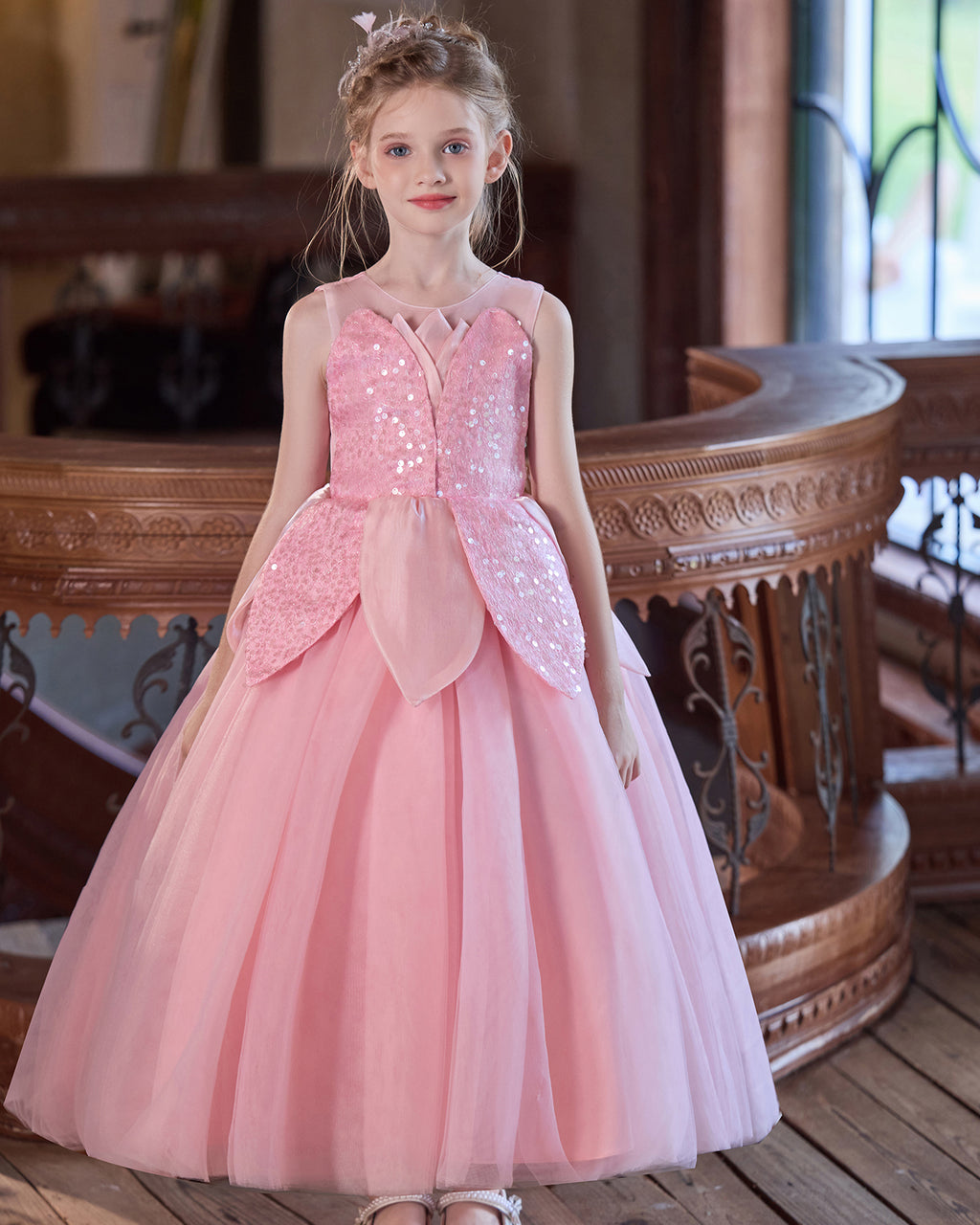 5267 Kids Dresses for Girls Elegant Sequin Lace Formal Princess Frock for 6-11Y with Wedding Birthday Party Flower Girls' Dress
