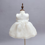 8019 Baby Girl Baptism Dress 3-24 Months White Lace Sleeveless Christening Dress with Bonnet Wedding Party Outfit