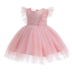 7693 Luxury Tulle Princess Dress 1 Year Old Baby Girl Pink Summer Casual 1st Birthday Party Wear Kids Dress