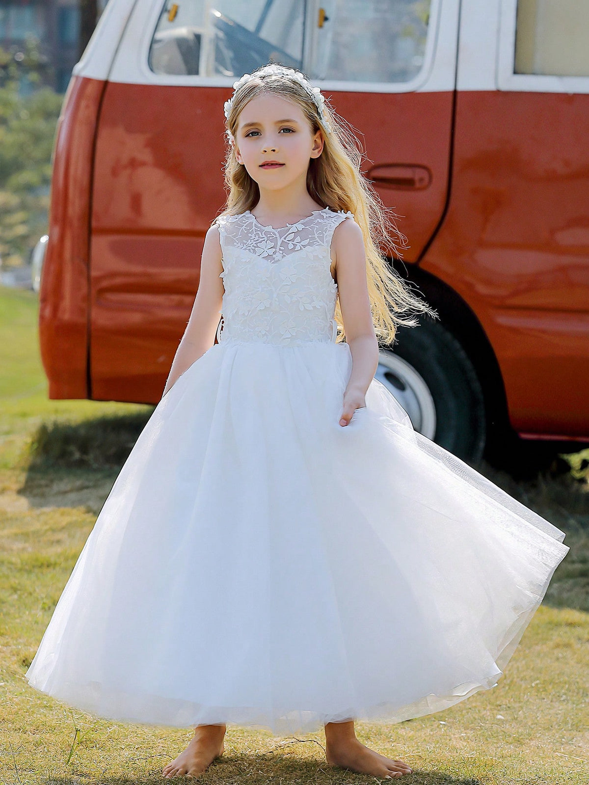 7789 Wholesale White First Holy Communion Dress Lace Custom Tutu Muslim Flower Girl Dress 8-9Y With Real Pictures Cheap Dresses