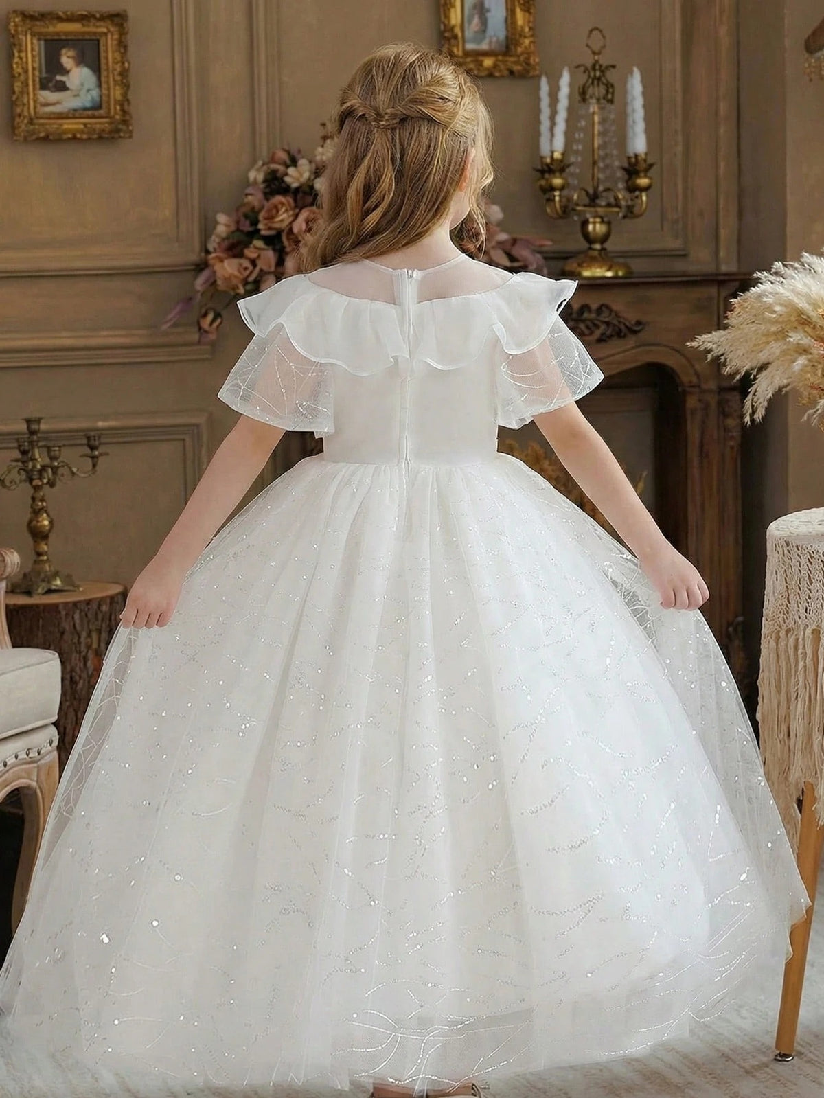 5135 Wholesale Beautiful Sparkly Western Style Long White First Holy Communion Flower Girl Dress for Girls Wedding Evening Party Wear