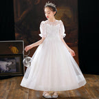 7591  MOQ:60, contact CS to order / Hot Sale Embroidery Flower Girls' Dresses Lace Party Dress White Kids Wear Wholesale Ball Frock