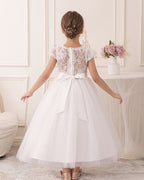 5089 White Lace Flower Girl Dress Tulle Gown for Summer Wedding