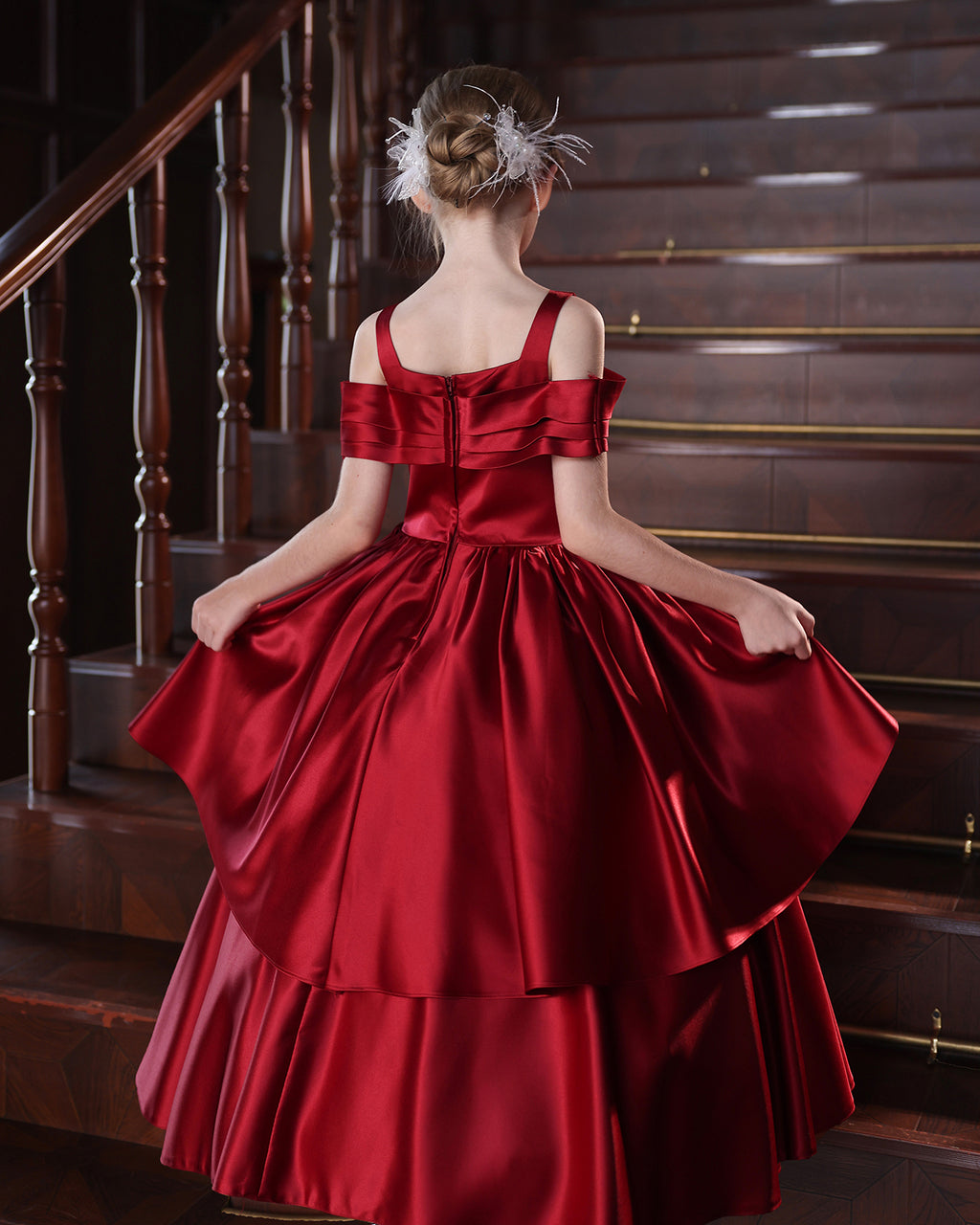 5219 European Style Princess Dress for Girl Elegant Red Birthday Party Frocks Fluffy Flower Girl Wedding Dresses