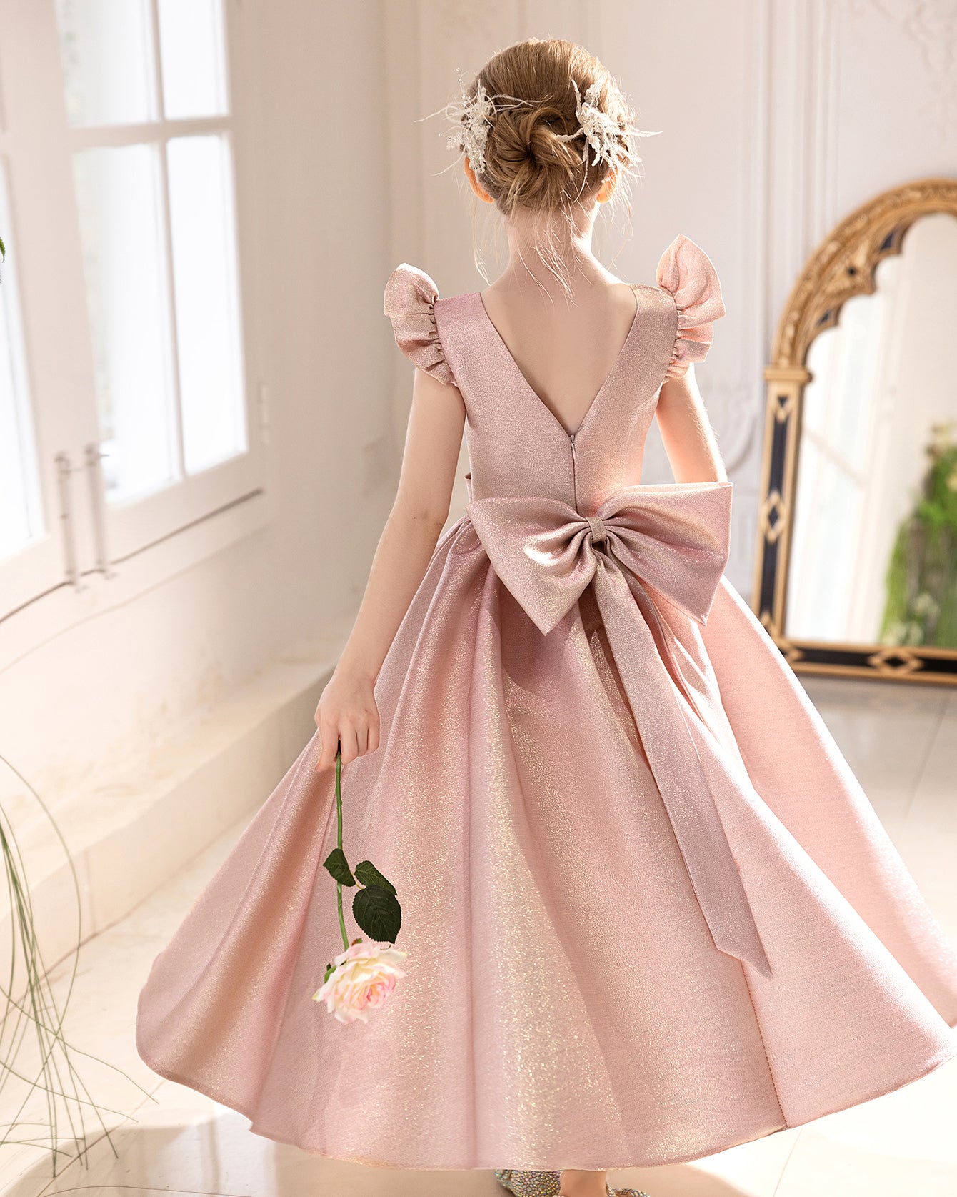 5156 High Quality Party Kids Dresses for Girls Formal Style Princess Fashion Backless Dress  Teenage Girls Clothing