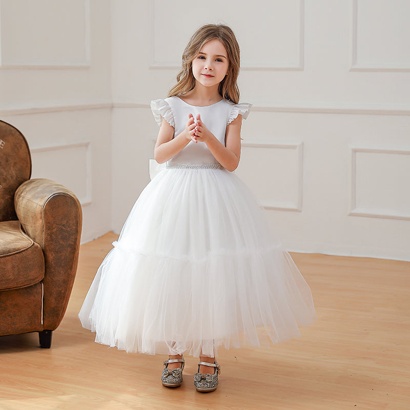 5053 White Princess Dress for Girls Cute Kids Wear Wholesale Gown Wedding Dresses Party Summer