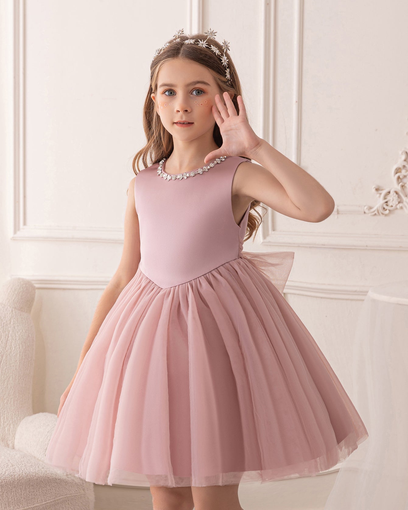 5192 Summer Dresses Princess High Quality Bow Pearl Sleeveless Girls Dress Wholesale