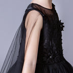 9819 Princess Flower Girl Dress Black Floor Length Ball Gown Summer Tutu Dress for Wedding Birthday Halloween Party