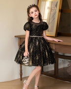 5211 Children Dress Designs Princess Sequin Lace Floral Dresses for Kids Black Party Costume Formal Prom Gown