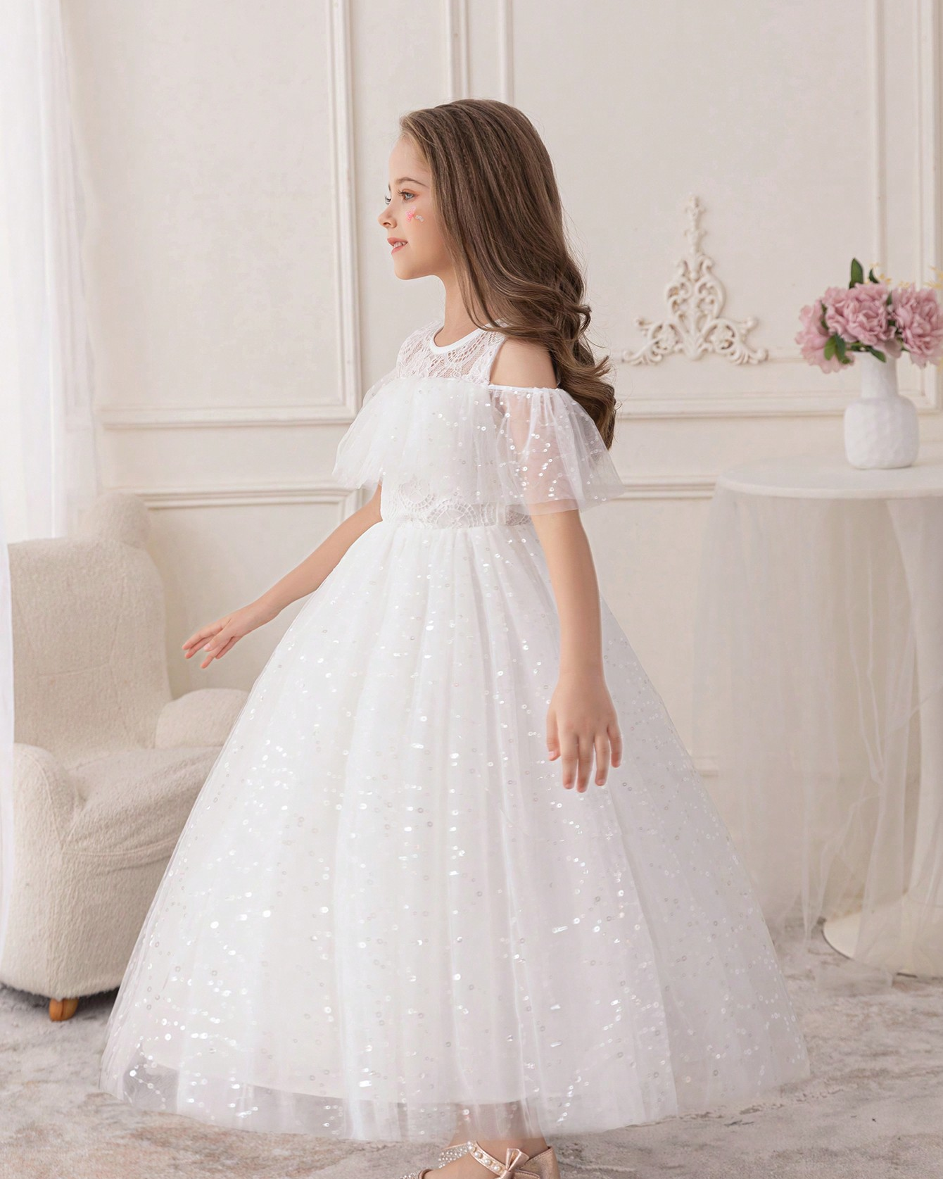 5095 Wholesale Elegant Long White Princess Communion Wedding Graduation Party Gown Dress for Young Little 6 Years Old Kids Girls
