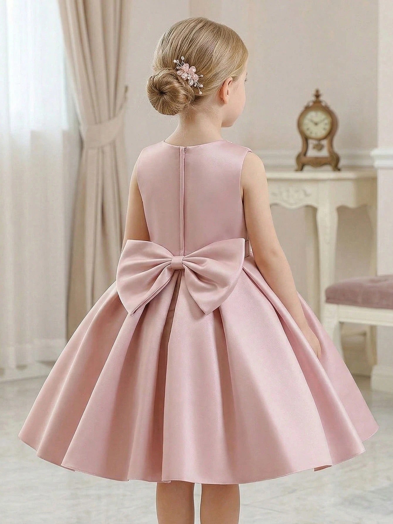5323 Wholesale Beautiful Satin Beaded Pink Formal Short Pageant Princess Frock Dress for Little Girls 5 Years Old Birthday Party