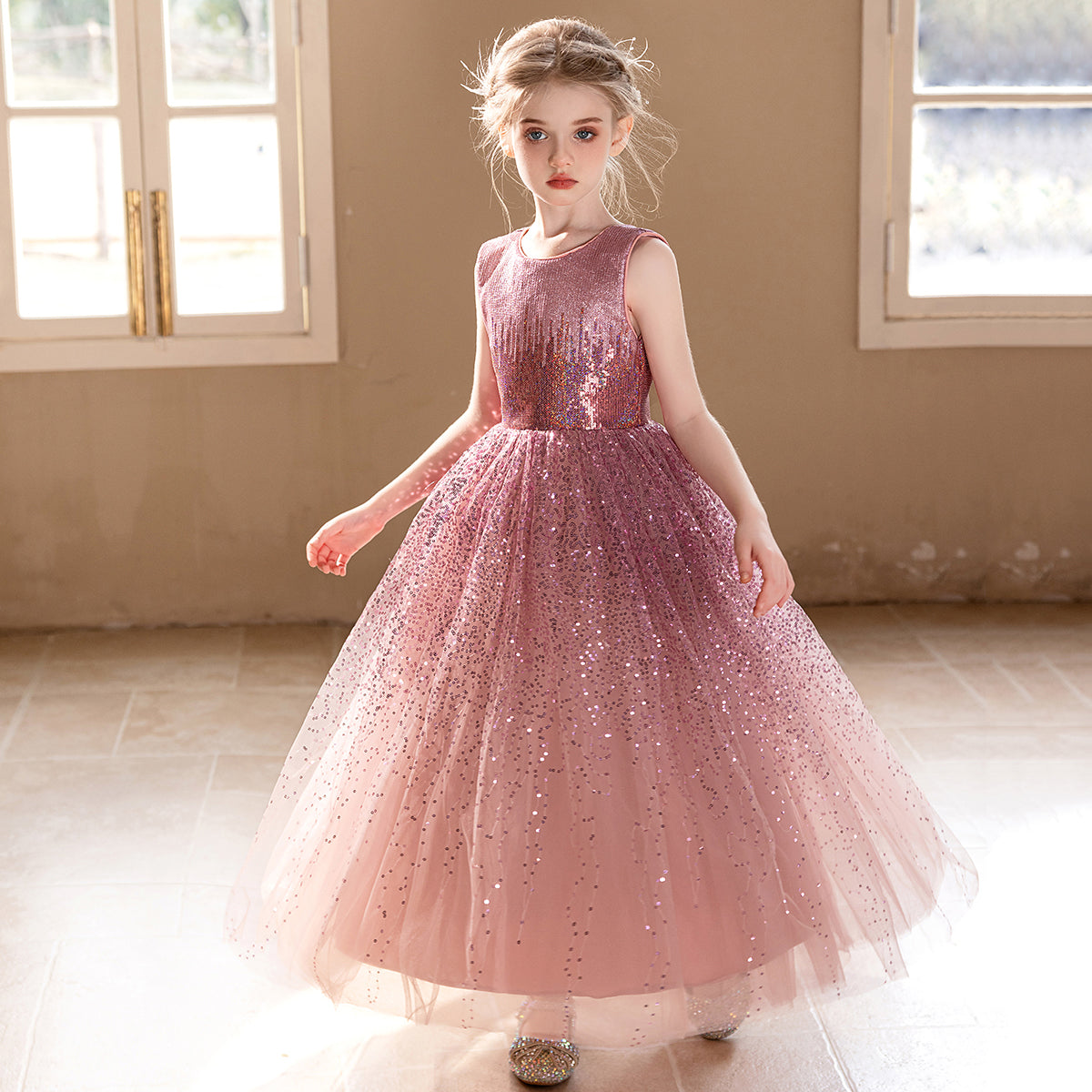 5157 Wholesale Girl Dresses 10 Years Old Princess Gold Sequin Birthday Party Wedding Evening Gown Kids Baby Girls Frock
