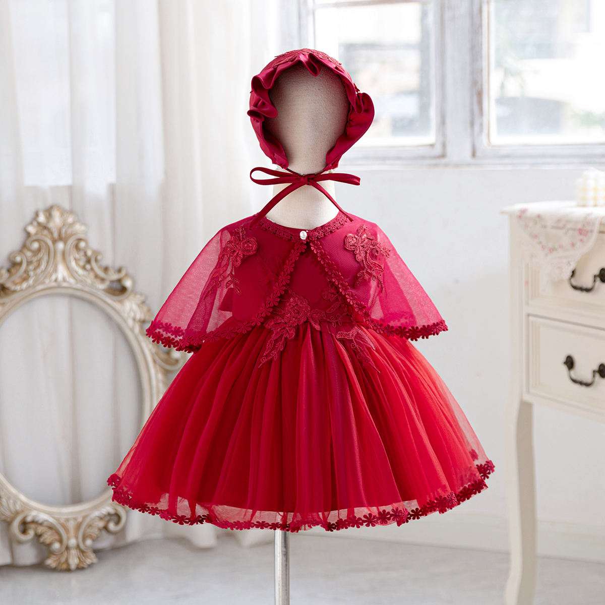 6116 New Design 3Pcs Baby Girl Frock 0-9 Months Party Dress 1Y Black First Birthday Party Prom Gown Toddler Pageant Dress With Hat