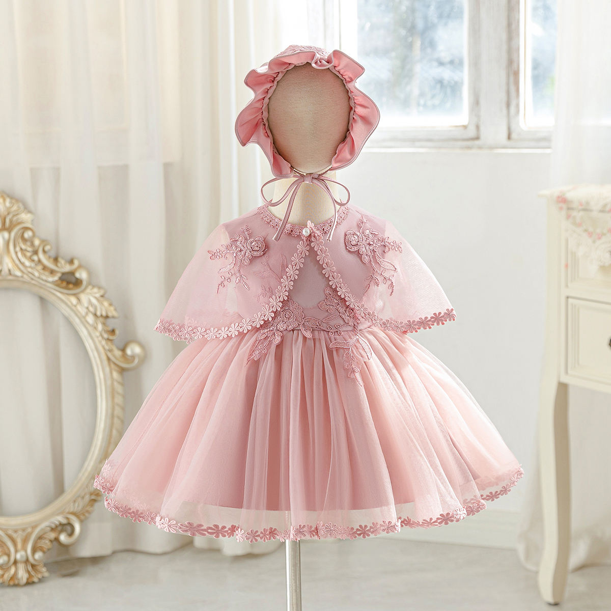 6116 New Design 3Pcs Baby Girl Frock 0-9 Months Party Dress 1Y Black First Birthday Party Prom Gown Toddler Pageant Dress With Hat