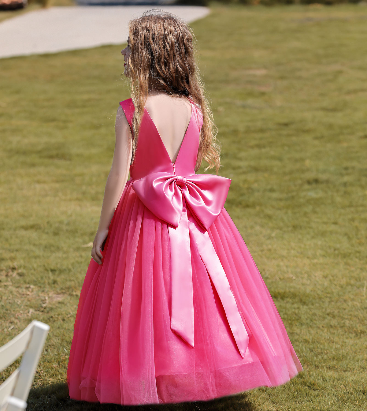 7790 Flower Girls Tulle Dresses for Formal Wedding Party Luxury Satin Elegant Princess Pageant Long Fashion Girl Kids Dress 4-14Y