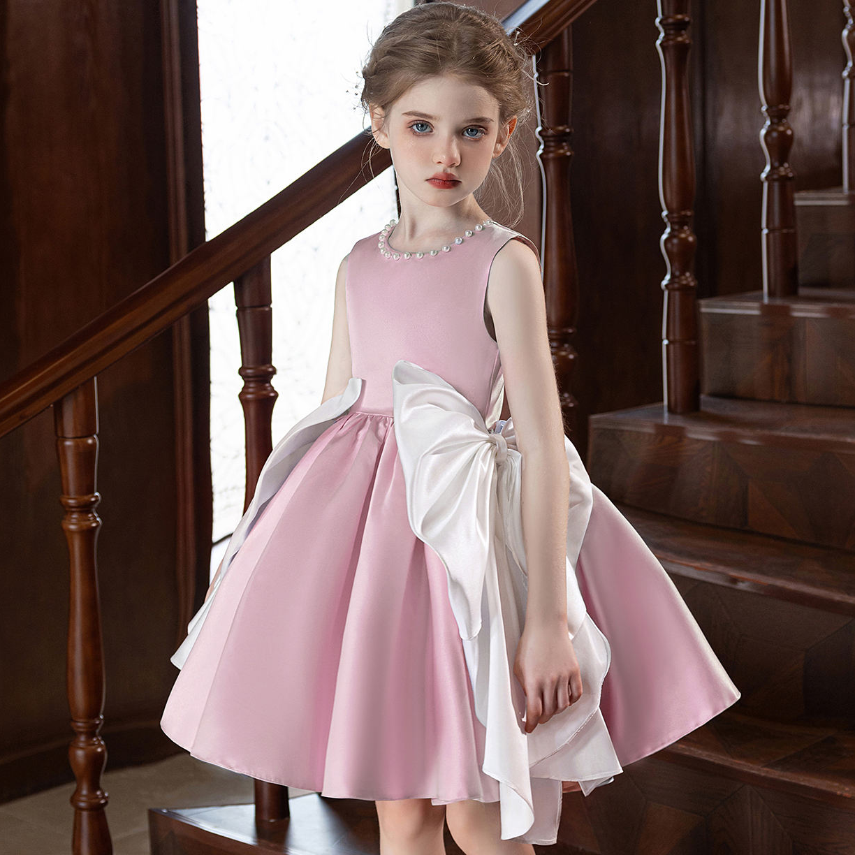 5160 Pink Kids Girls' Party Dress Birthday Elegant Princess Flower Girls' Dresses for Wedding Children Dresses Kids Girls' Wear