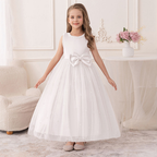 5087 Girls Pink Pageant Dress Sleeveless Pearls Tulle Flower Girl Dresses Big Bow Formal Wedding Birthday Party Princess Gown for 5-11 Years Old Kids