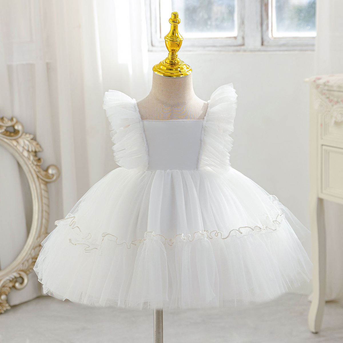 7528 White Wedding Baby Baptism Christening Dress Birthday Outfit Pageant Dresses Girls